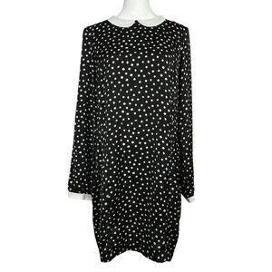 Black & White Wednesday Addams Whimsigoth Twee Polka Dot Shift Dress Peter Pan L